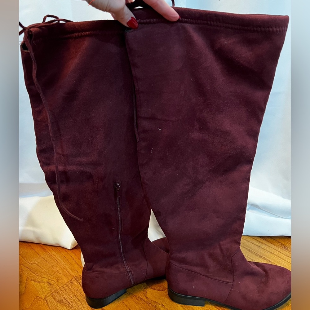 Burgundy over the knee wide calf